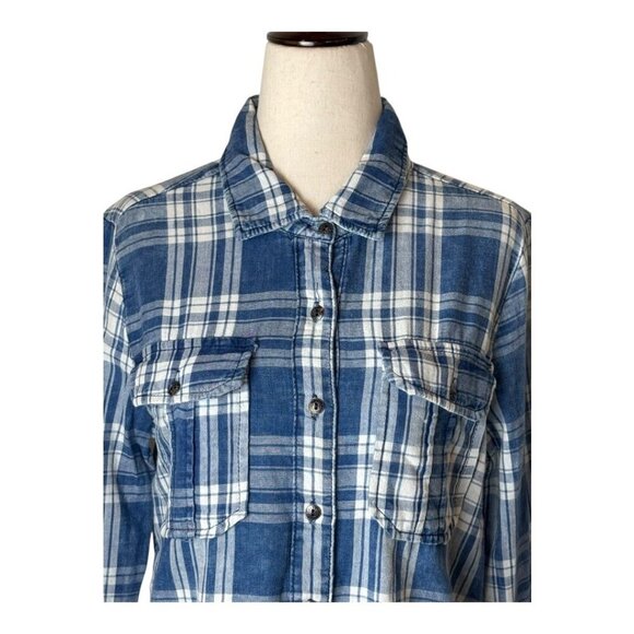 BLANKNYC Shirt‎ Women XS Blue Plaid You Oughta Know Raw Hem Button Up Western - Picture 5 of 12